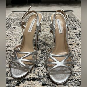 Diane von Furstenberg sling back silver sandals